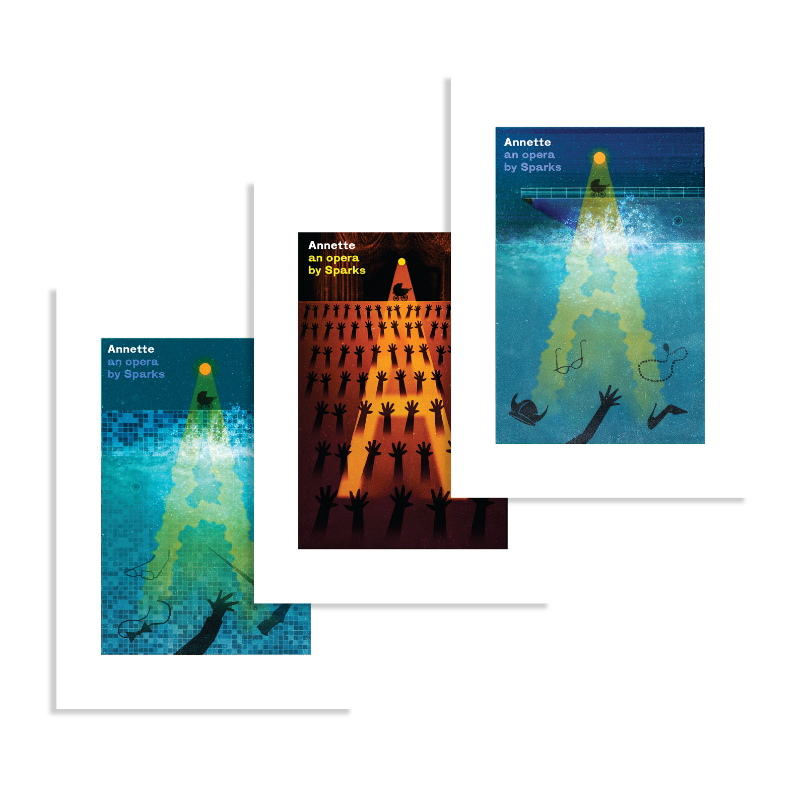 Book covers for ’Ausetta’ by Ivo Andrić, featuring stylized underwater and crowd scenes.