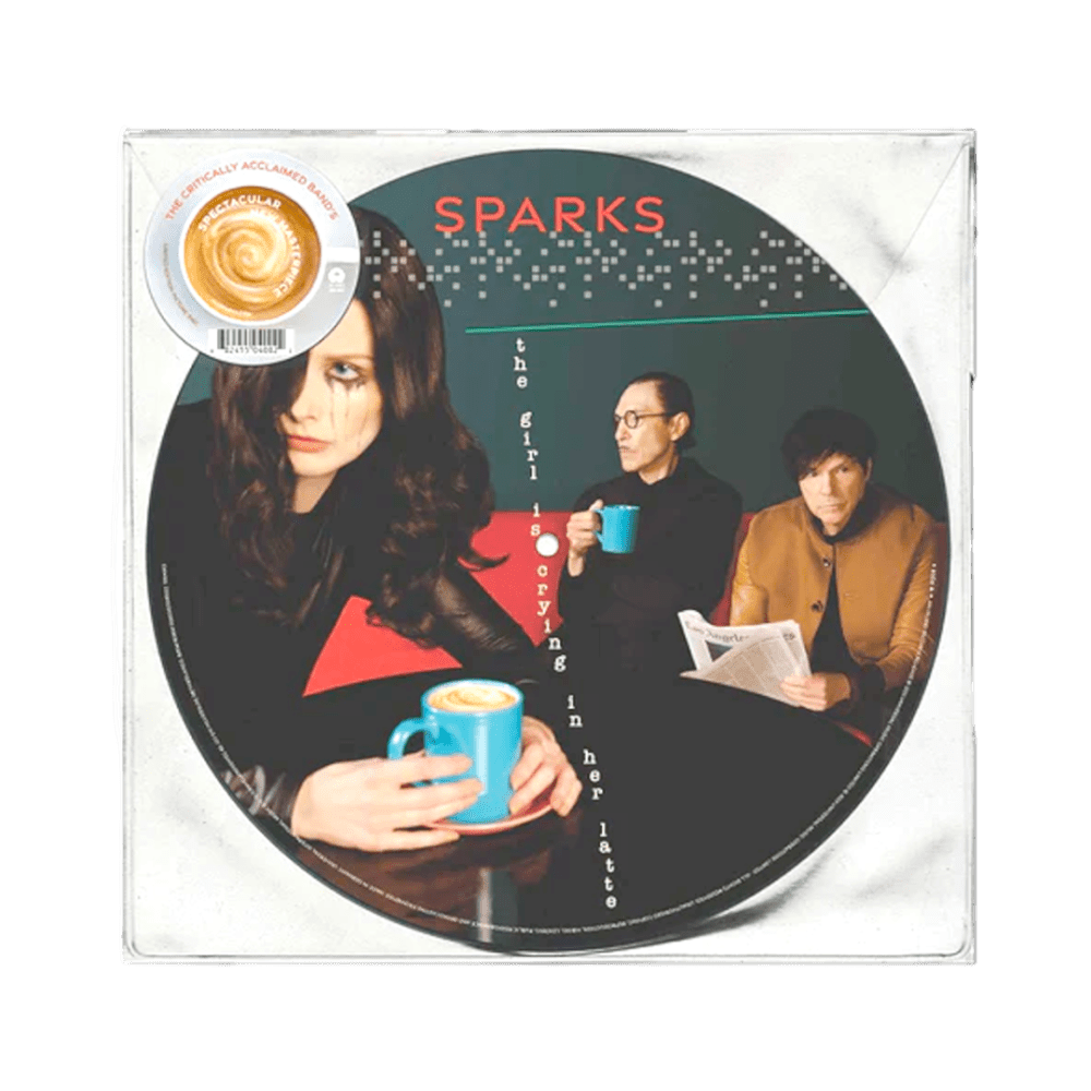 Picture disc vinyl record for the band Sparks, featuring images of the band members on a circular disc.