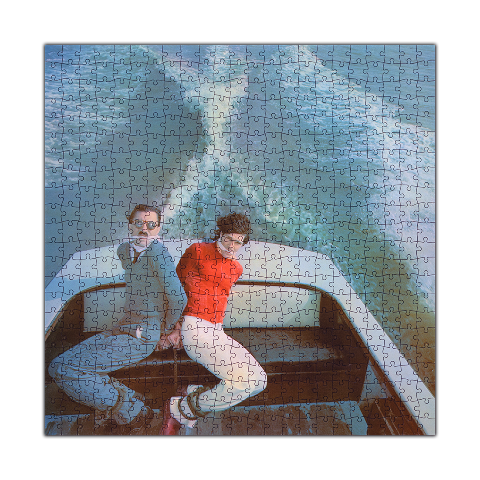 Jigsaw puzzle depicting two people sitting in a boat.