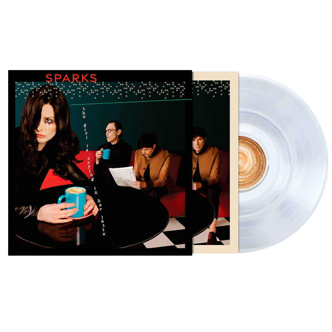 Vinyl record album cover for the band Sparks, featuring band members and a clear vinyl record.